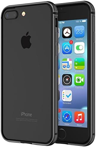iPhone 8 Plus Case, Compatible with iPhone 7 Plus KEWEK Aluminum Metal Bumper Frame with Shock Absorbing Flexible TPU Inner Dual Layer (with Removable Clear Back Panel), Black