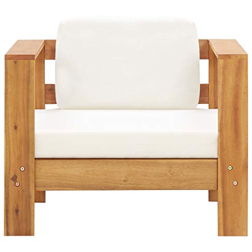 vidaXL Akazienholz Massiv Gartenstuhl mit Auflagen Sofa Sessel Holzstuhl Gartensessel Gartensofa Gartenmöbel Stuhl Einzelsofa Creme – Bild 3