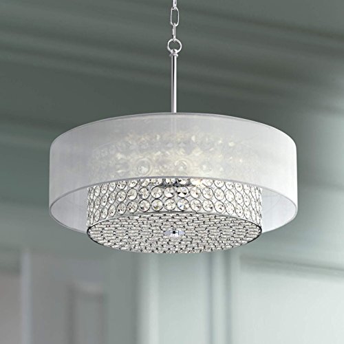 Saint Mossi Chrome K9 Crystal Raindrop Chandelier Lighting Flush Mount LED Ceiling Light Fixture Pendant Lamp for Dining Room Bathroom Bedroom Livingroom 4G9 Bulbs Required H6" W20"
