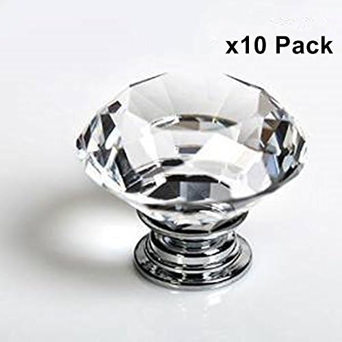 Alait 10 Pcs Crystal Glass Cabinet Knobs 30mm Diamond Shape for Drawer Kitchen Cabinets Dresser Cupboard Wardrobe Pulls Handles