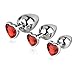 2018 New Style, 3 Pcs 3 Size Love Shaped Rose red Crystal Decoration Jewelry Design Smooth A_n_a_l B_UTT P_l_u_g Set, an_a_l Play for Women&Men