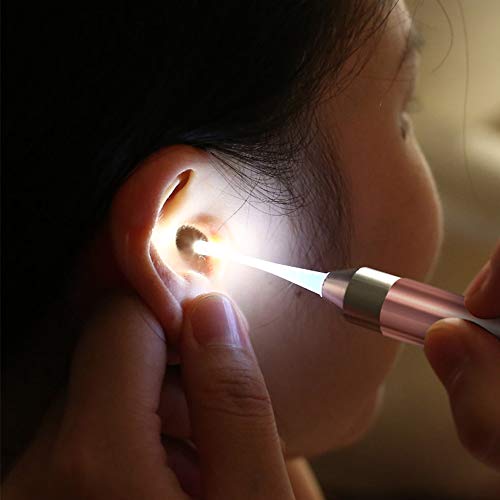 Ear Pick Set of Earwax Spoon Digger, Ear Wax Removal Tools with LED Light & USB Charging, Visible Ear Care Tool Accessories, Safe for Kids/Seniors (Rose Gold)