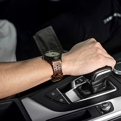 Rally Racing Leather Watch Bands EACHE Perforated 20mm Leather Watch Straps Oil Waxed Leather