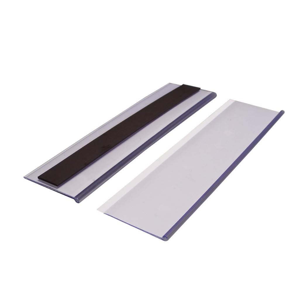 Magnetic Ticket Holder, Metal Label Holder, Magnetic Labels, Large Labels for Storage Boxes - H.54 x W.200mm - Pack of 50 - Including Card