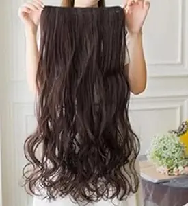 Alizz Wavy Brown Hair Extension Clip in Wig Light Weight for Women Girls Ladies Natural Human like Real Hair curly dark brown clips long hair daily use Cosplay costume hair wig for party hair net comb synthetic wavy bangs