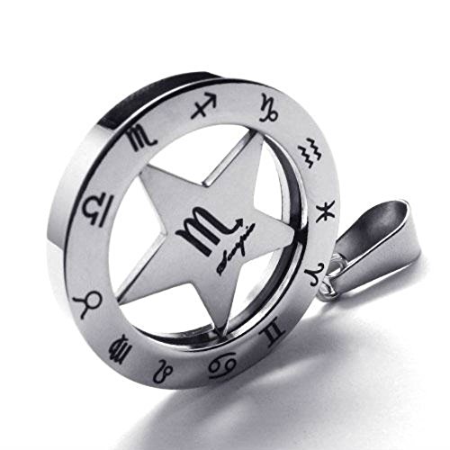 JRui Jewelry Men's Spinner Stainless Steel Zodiac Necklace Scorpio Pendant Chain 22 inches