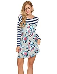 misakia playera manga larga rayas de impresión floral patchwork casual de mujer vestidos