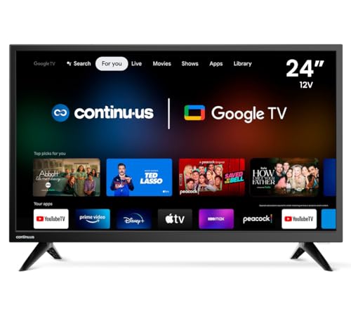 24-inch Smart 12V RV Television by Continu.us | 720p Android Google 12 Volt TV with Google Assistant, Chromecast & Free Streaming Apps | Built for RVs, Campers, Boats and More | CT-24TS10