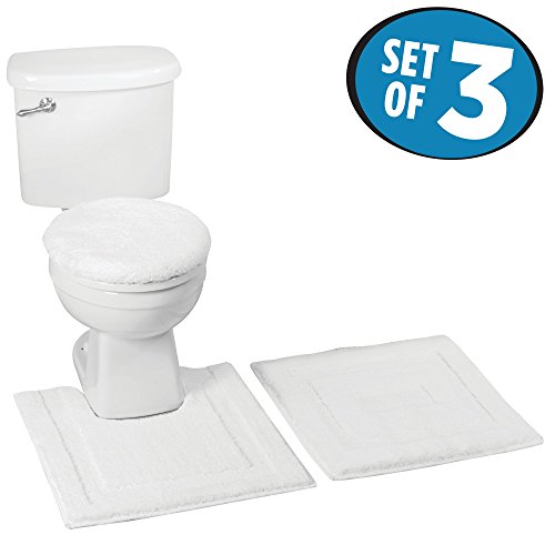 mDesign mDesign Soft Microfiber Polyester Bathroom Spa Rug Set - Water Absorbent, Machine Washable – Includes Plush Non-Slip Rectangular Accent Rug, Contour Mat, Toilet Lid Cover- Set of 3, Pure White - Thumbnail 7