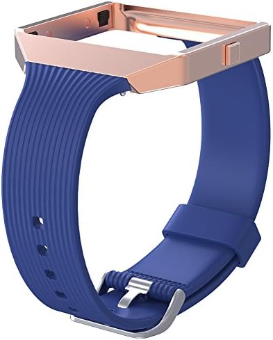 For Fitbit Blaze Bands Small Large, Austrake Classic Replacement Silicone Strap for Fitbit Blaze Watch Accessory for Women Men (A Slim Bule Band + New Style Rose Gold Metal Frame)