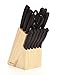 Farberware 22-Piece Triple Rivet Rust-Resistant Wave Edge High-Carbon Stainless Steel Knife Block Set, Beechwood/Black