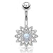BodyJ4You Petite Crystal Clear Jeweled Created-Opal Flower Belly Button Navel Ring