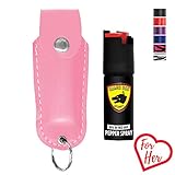 Guard Dog Security Pepper Spray Keychain, Red Hot Self Defense Spray with UV Dye - Choose a Leather Holster Color, Pink
