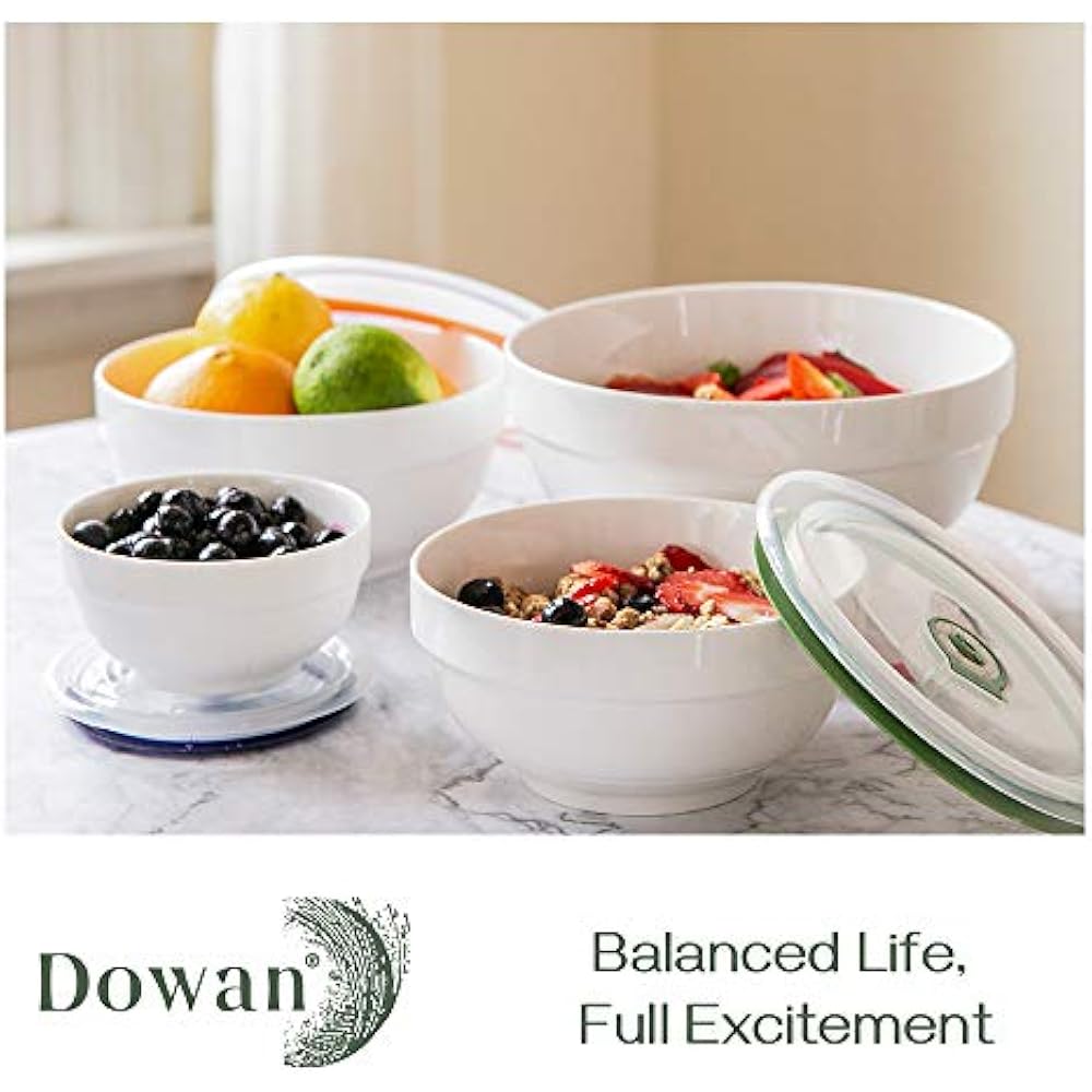 Porcelain Serving Bowl Set Airtight Lids For Keep Fresh, Small Mixing