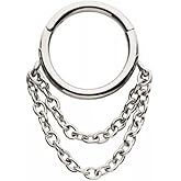 Pierced Owl 16GA 316L Stainless Steel Hoop with Double Dangling Chains Hinged Segment Ring