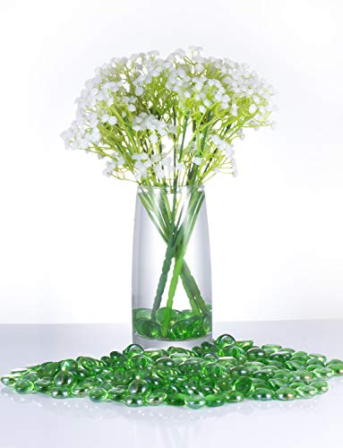 Joyclub Green Flat Marbles, Pebbles, Glass Gems for Vase Fillers, Party Table Scatter, Wedding, Decoration, Aquarium Decor, Crystal Rocks, 1 lbs (Approx 100 pcs)