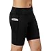 HuaTu Women Performance Compression Shorts with Side Pocket (Large Waist 25.98-39.37inch, Black)