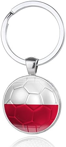2018 FIFA World Cup - Poland National Flag Football Pattern Keychain ,Fresh Style Key Ring, World Cup Jewelry, Photo Glass Dome Jewelry, Glass Cabochon Key Ring, Gifts
