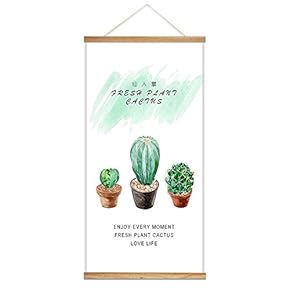 Hanging Poster Wooden Framed Cactus Theme Home Wall Canvas Prints Ready to Hang - 18"x36"