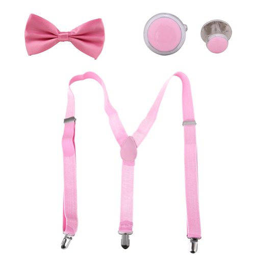 HDE Suspenders Braces Bowtie Bow Tie Pink Bubblegum Tuxedo