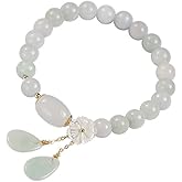 ASGIFT Jade Bracelet for Women Natural Crystal Beads Good Luck Bracelet Jade Stone Elastic Shell Flower Beaded Bracelets Jewelry for Mom Wife