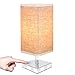 ZEEFO Touch Control Sensor Table Lamp, Simple Design Bedside Table Lamp with Touch Function, Sliver Base and Fabric Shade Desk Lamp is Perfect for Bedroom, Living Room, Guest Room, Office (Square)