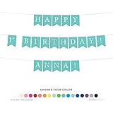 Andaz Press Personalized Hanging Birthday Party Pennant Banner with String, Happy 1st Birthday Anna!, 6-Feet, 1-Set, Custom Name and Color
