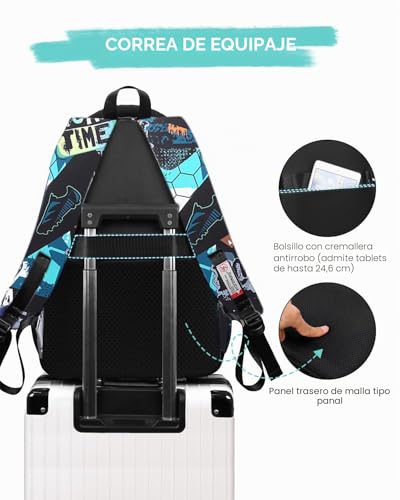Tanou Teenage Boy Backpack, Football School Backpacks for Kids | 12+ years, Large Backpack for College and High School in Nylon, Black/Green
