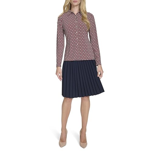 Tommy Hilfiger Women’s Suits Long Sleeve Button Up Knit Shirt, Midnight Multi, XL