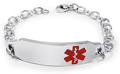 Free Engraving- Stainless Steel Polished Medical Alert ID Tag Identification UNISEX Bracelet - MEDI.D 38