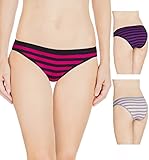 Nabtos Women's Sexy Cotton Bikini Underwear Panties Stripes (Pack Of 3) (Large/7, Rose Stripes)