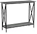 eHomeProducts Weathered Grey Oak Finish 3-Tier Metal X-Design Occasional Console Sofa Table Bookshelf