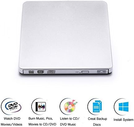 TOPCHU External DVD Drive USB 3.0, Portable CD Player Burner,Super Speed External DVD Recorder Writer Rewriter for Win10, Apple MacBook, Notebook,Laptops, Desktop