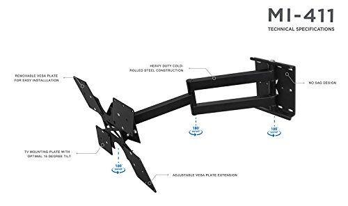 Mount-It! TV Wall Mount Bracket Full Motion for 30 32 35 37 40 45 52 Inch Screen LCD/LED/Plasma 4K Flat Screens, VESA 75x75 to 400x400, 100 Lb Weight Capacity, Black (MI-411L)
