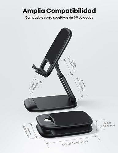 Lamicall Plegable Soporte Celular Escritorio - Ajustable Base para Celulares Porta Celular Escritorio Accesorios Compatible iPhone 17/16/15/14/13/12 Pro MAX, Android, Redmi, 4-8'' Smartphone - Negro