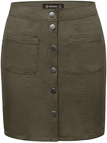THENEWNEW Womens Front Button Down Mini Skirt OLIVE SMALL