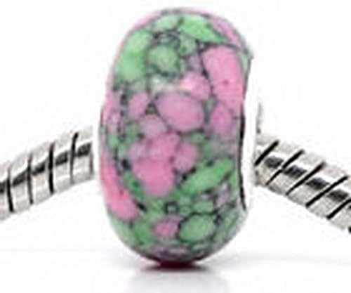 Beads Hut - Green Pink Semi-Precious Gemstone Bead for Silver European Style Charm Bracelets