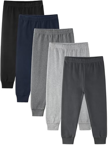 Cvaoo 5-Pack Toddler Boy Pants, 2-5T Cotton Boys Joggers Pull-On Pants for Kids, Multicolor