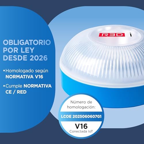 Baliza V16 Homologada DGT 3.0, Conectada hasta 2038, Uso obligatorio en España desde 2026, GPS + IoT incluidos 12 años, Luz LED 360° de Emergencia para Coche