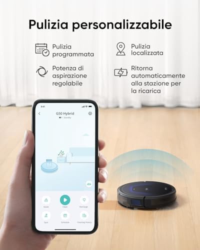 G50 Robot Aspirapolvere ibrido con Aspirazione 4.000 Pa, Navigazione Dinamica, Panno Mop per la Pulizia di Superfici Leggere, ideale per Peli di Animali Domestici, Pavimenti Duri e Tappeti