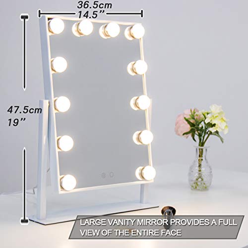 Waneway Lighted Vanity Mirror with 12 x 3W Dimmable LED Bulbs and Touch Control Design, Hollywood Style Makeup Cosmetic Mirrors with Lights, White - Thumbnail 3