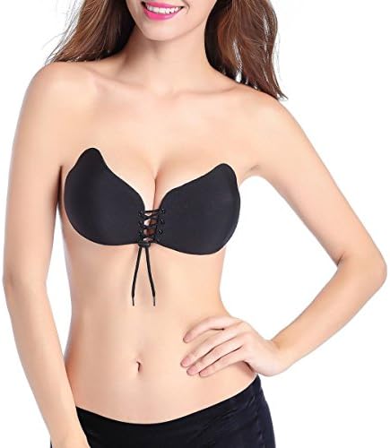 DANLOTE Woman’s Strapless Self Adhesive Silicone Invisible Push-up Bras - Best for Weeding Dress,Halter,Backless Evening Gowns, Low-cut Outfits (Black, C)