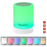 Smart Dimmable Table Night Light, Pococina Warm White LED Bedside Lamp with Touch Sensor and Color Changing Mode Bluetooth Speaker for Kids