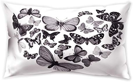 Hengjiang WEIANG White Rectangle Cushion Cover Specimen Insect Butterfly Printing Double-sided Soft Plush Pillowcase 30cm x 50cm(12IN x 20IN)