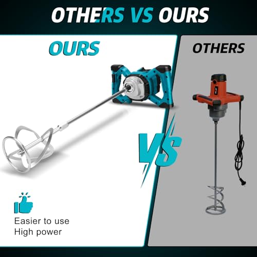 Cement Mixer Compatible with Makita 18V Battery, 3200W Portable Paint Mortar Mixer with 6 Speed, Max 680 RPM, Electric Concrete Stirrer for Mixing Fodder Mortar Paint Glue Putty (No Battery)