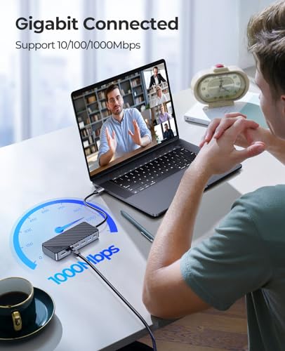 ORICO 8 in 1 USB C Docking Station with M.2 SSD Enclosure, USB C Hub for M.2 NVMe/SATA SSD, 10Gbps, 4K@60Hz HDMI, 100W PD, Ethernet, Cable Length 15cm - OM28PR