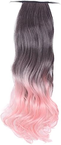 Diforbeauty 20" Long Curly Wave Two Tone Ponytail Drawstring Wrap&amp;clip in Synthetic Hair Extensions (Pink Brown Ombre)