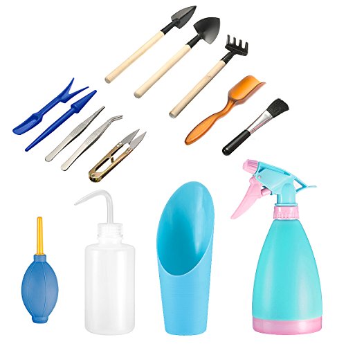 14 Pieces Succulent Plants Tools, PATHONOR Mini Garden Hand Tools Miniature Fairy Garden Tools Kit Bonsai Tools Planting Set with Scissors, Mini Rake, Shovel, Transplanting Tool Watering Can etc
