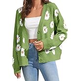 Women's Floral Print Cardigan Long Sleeve Open Front Button Down V Neck Knitted Sweaters