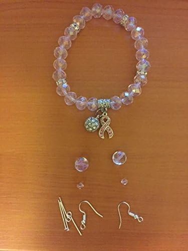 Jewelry Making Breast Cancer Awareness Kit, Crystal-DIY (Makes 1 Bracelet&amp;Earrings,Charms